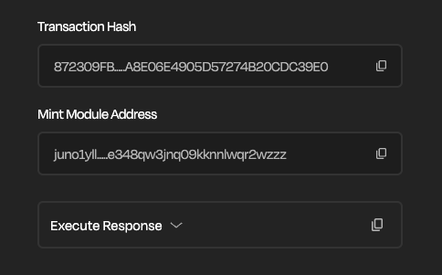 Register Mint Module Response